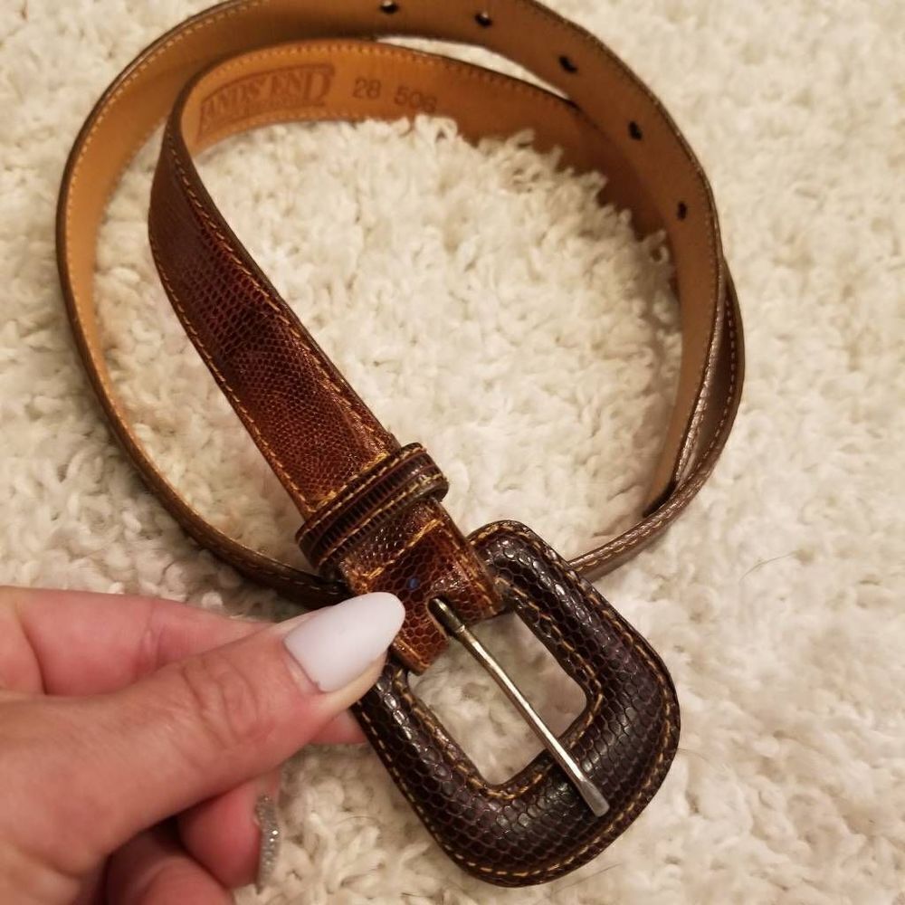 Vintage Lands' End Leather Belt Croc Embossed 28